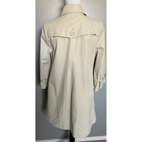 Nine West Beige Button Up Trench Coat Sz M Rain Jacket 3/4 Bell Sleeve Pockets - Picture 3 of 9